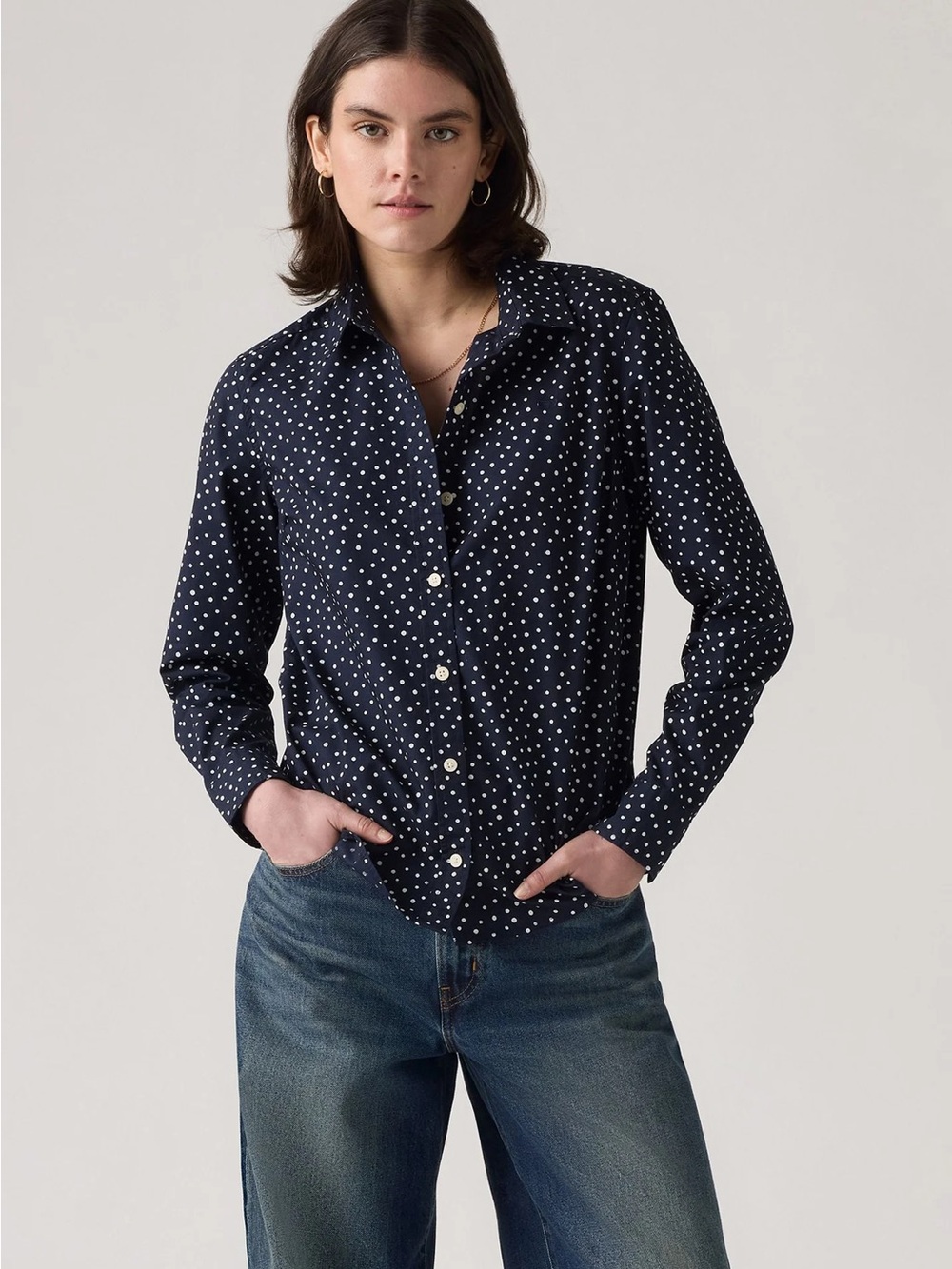 Lauren Ralph Lauren Polka Dot Long Sleeve Button Down Shirt